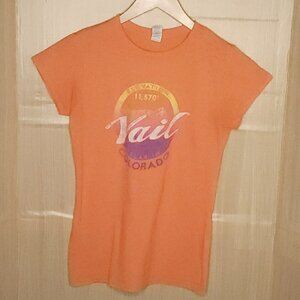 Vail Colorado Orange Mountain Graphic Slim Fit Top Medium